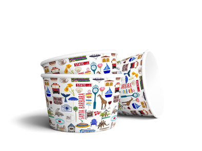 8 oz Iconic Santa Barbara, California Ice Cream, Soup, Favor Cup - Set of 12