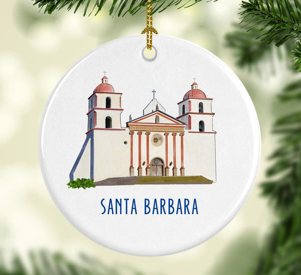 Old Spanish Mission Santa Barbara, California Round Porcelain Ornament