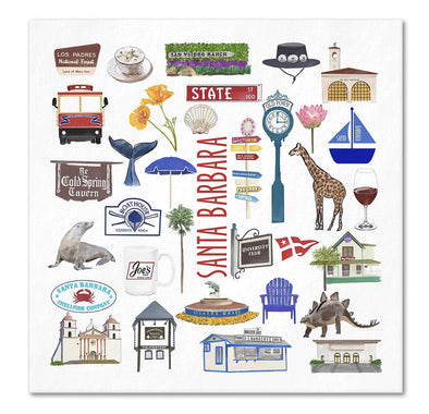 Iconic Santa Barbara, California Watercolor Napkins - 2 sizes