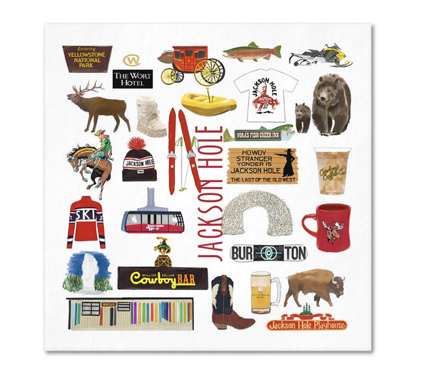 Iconic Jackson Hole, Wyoming Watercolor Napkins - 2 sizes