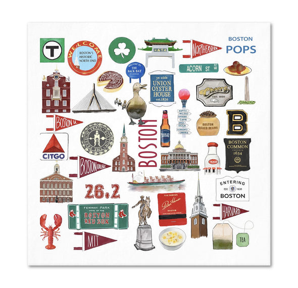 Iconic Boston, Massachusetts Watercolor  Napkins