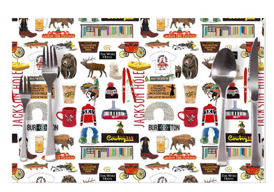 Iconic Jackson Hole Wyoming Watercolor Disposable Placemats - tear-away pad of 24