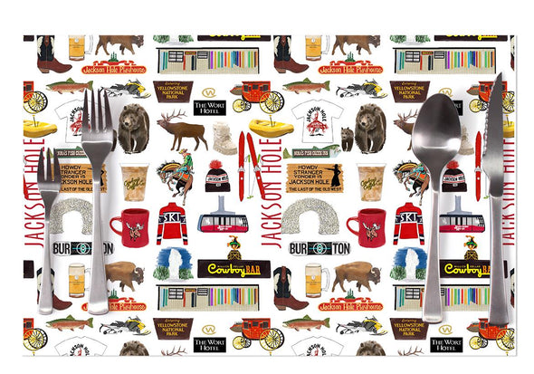 Iconic Jackson Hole Wyoming Watercolor Disposable Placemats - tear-away pad of 24