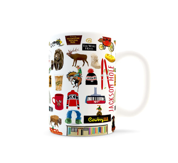 Iconic Jackson Hole, Wyoming Watercolor Ceramic Mug