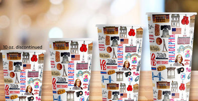 Iconic Philadelphia Watercolor Hot/Cold Paper Party Cups - 3 sizes - Set of 12