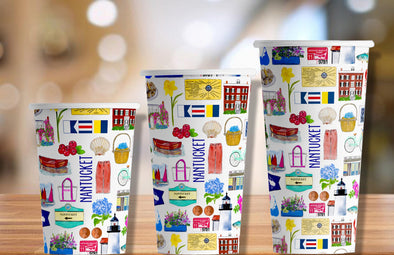 Iconic Nantucket Watercolor Hot/Cold Paper Party Cups - 3 sizes - Set of 12