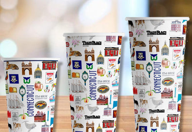 Iconic Connecticut Watercolor Hot/Cold Paper Party Cups - 3 sizes - Set of 12