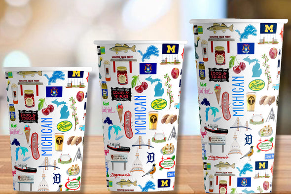 Iconic Michigan Hot/Cold Paper Party Cups - 3 sizes - Set of 12