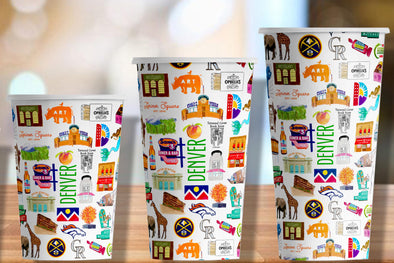 Iconic Denver Colorado Watercolor Hot/Cold Paper Party Cups - 3 sizes - Set of 12