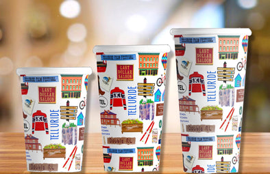Iconic Telluride, Colorado Watercolor Hot/Cold Paper Party Cups - 3 sizes - Set of 12