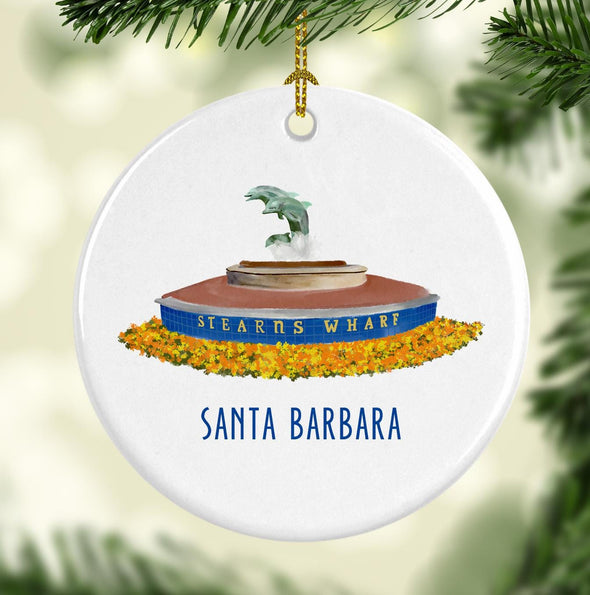 Stearns Wharf Santa Barbara, California Round Porcelain Ornament