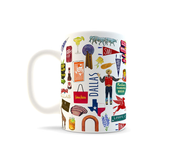 Iconic Dallas Texas Watercolor Ceramic Mug