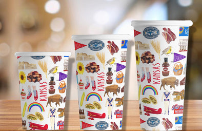 Iconic Kansas Watercolor Hot/Cold Paper Party Cups - 3 sizes - Set of 12
