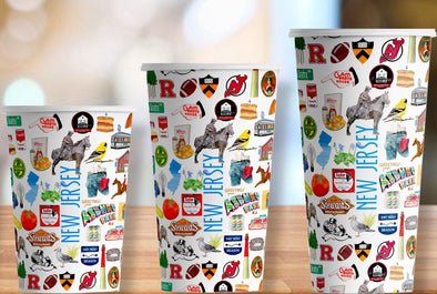 Iconic New Jersey Watercolor Hot/Cold Paper Party Cups - 3 sizes - Set of 12