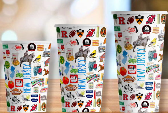 Iconic New Jersey Watercolor Hot/Cold Paper Party Cups - 3 sizes - Set of 12