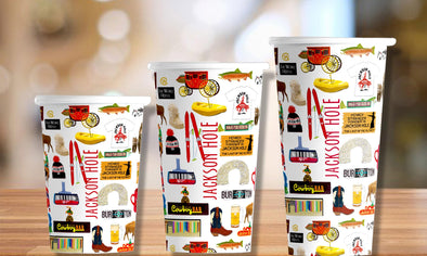 Iconic Jackson Hole, Wyoming Watercolor Hot/Cold Paper Party Cups - 3 sizes - Set of 12