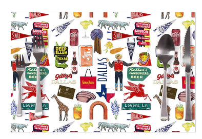 Iconic Dallas Texas Watercolor Disposable Placemats - tear-away pad of 24