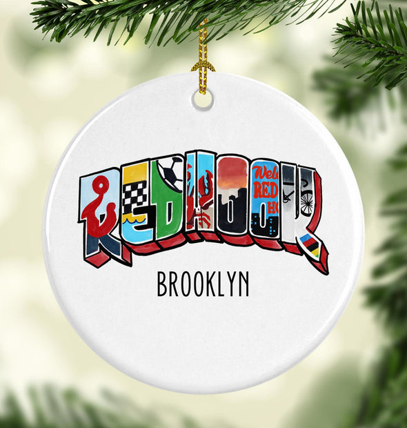 Redhook Brooklyn mural Round Porcelain Ornament