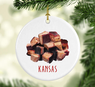Kansas Burnt Ends Round Porcelain Ornament
