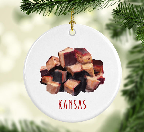 Kansas Burnt Ends Round Porcelain Ornament