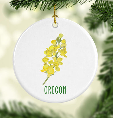Oregon Grape Flower Round Porcelain Ornament