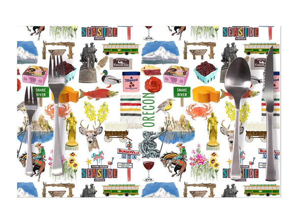 Iconic Oregon Watercolor Disposable Placemats - tear-away pad of 24