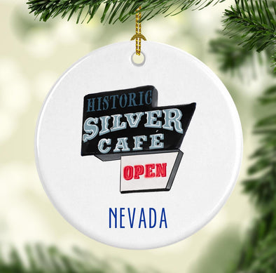 Nevada Silver Cafe Round Porcelain Ornament