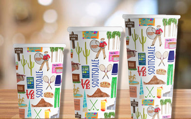 Iconic Scottsdale, Arizona Watercolor Hot/Cold Paper Party Cups - 3 sizes - Set of 12