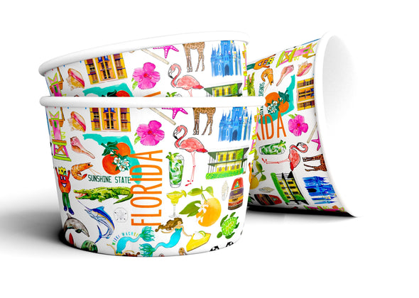 8 oz Iconic Florida Ice Cream, Soup, Favor Cup - Set of 12