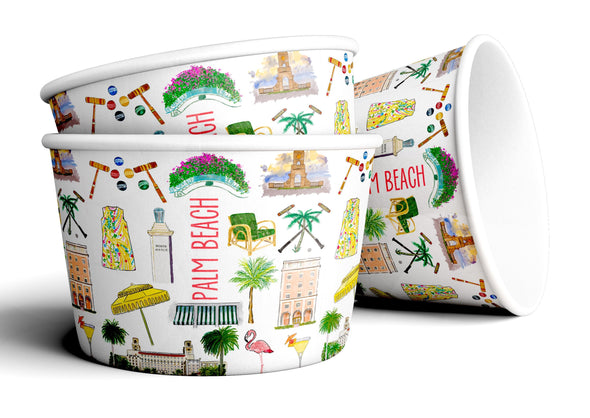 8 oz Iconic Palm Beach, Florida Ice Cream, Soup, Favor Cup - Set of 12