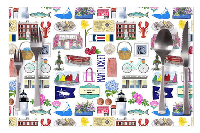 Iconic Nantucket Watercolor Disposable Placemats - tear-away pad of 24