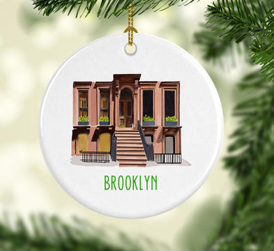 Brooklyn Brownstone Round Porcelain Ornament