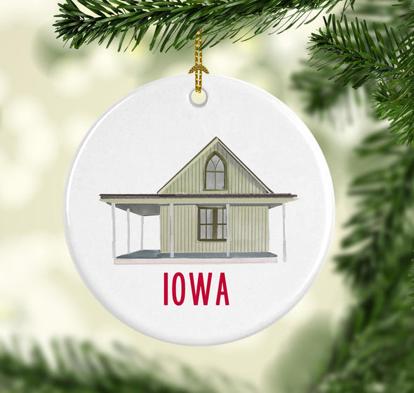 American Gothic House - Iowa Round Porcelain Ornament