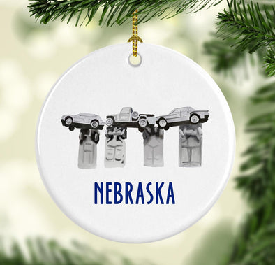 Nebraska Carhenge Round Porcelain Ornament