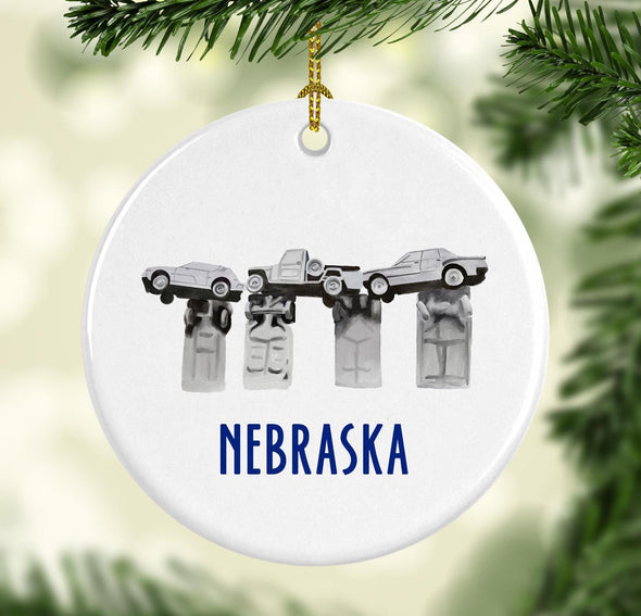 Nebraska Carhenge Round Porcelain Ornament