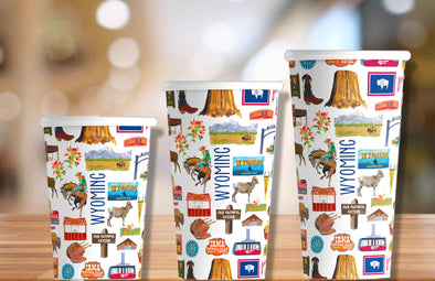 Iconic Wyoming Watercolor Hot/Cold Paper Party Cups - 3 sizes - Set of 12