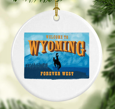 Welcome to Wyoming Round Porcelain Ornament