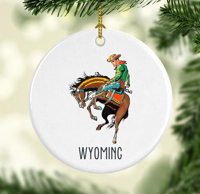 Wyoming Rodeo Round Porcelain Ornament