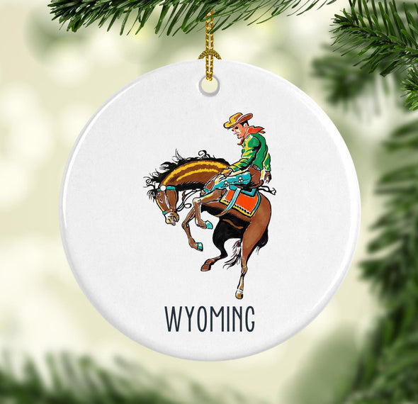 Wyoming Rodeo Round Porcelain Ornament