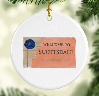 Scottsdale, Arizona Welcome Sign Round Porcelain Ornament