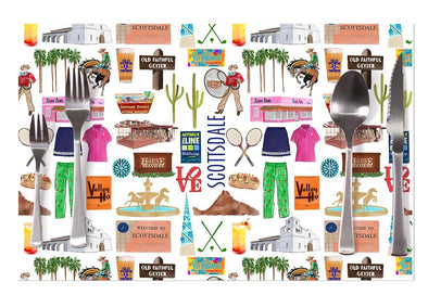 Iconic Scottsdale, Arizona Watercolor Disposable Placemats - tear-away pad of 24