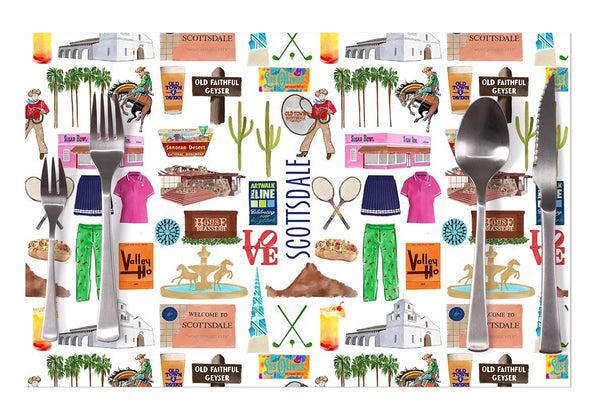 Iconic Scottsdale, Arizona Watercolor Disposable Placemats - tear-away pad of 24