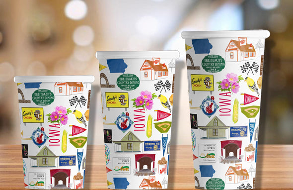Iconic Iowa Watercolor Hot/Cold Paper Party Cups - 3 sizes - Set of 12
