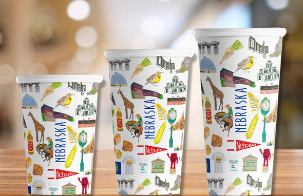 Iconic Nebraska Watercolor Hot/Cold Paper Party Cups - 3 sizes - Set of 12