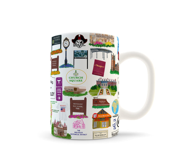 Iconic Wellesley, Massachusetts Watercolor Ceramic Mug