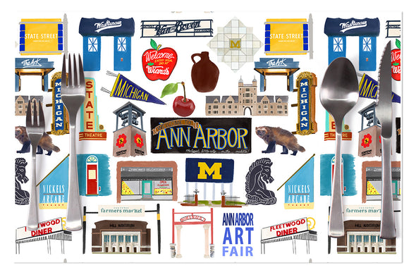 Ann Arbor, Michigan Disposable Placemats - tear-away pad of 24