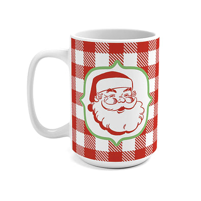 15 oz. Red and White Buffalo Plaid Vintage Santa Mug