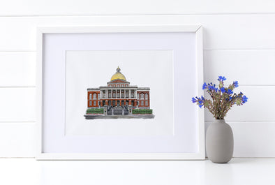 Massachusetts State House watercolor art print (unframed)