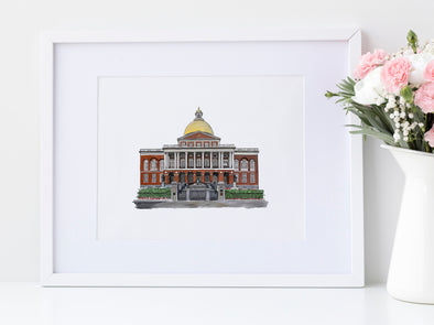 Massachusetts State House watercolor art print (unframed)