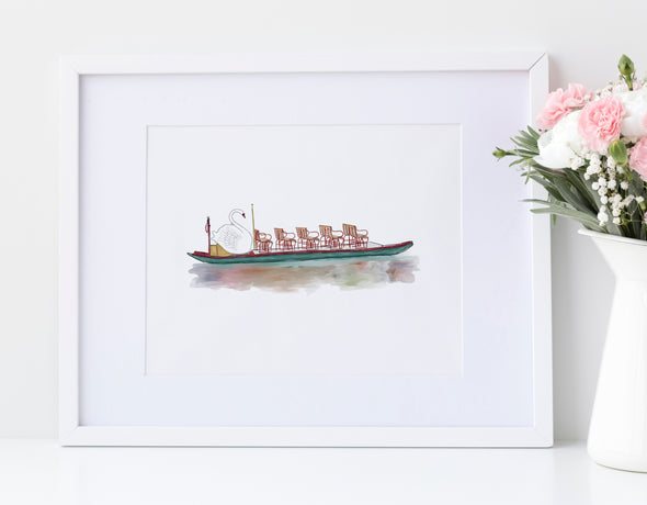 Boston Swan Boat watercolor art print (unframed)